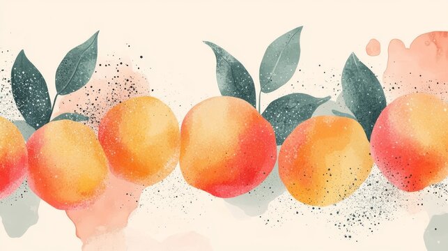 Modern abstract minimal style hand-drawn peaches, vector illustration