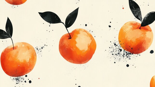 Modern abstract minimal style hand-drawn peaches, vector illustration