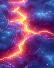 Poster - A vibrant abstract design featuring a glowing orange lightning-like formation contrasted against a deep blue cosmic background, creating a dynamic visual impact.