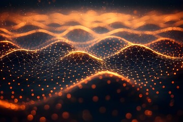 Poster - A mesmerizing abstract representation of interconnected waves illuminated with warm orange and golden hues, creating a vibrant and dynamic digital landscape.
