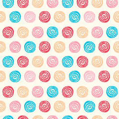 Poster - Colored circle swirl seamless pattern. Hand drawn dots background. Chalk Crayon Pencil drawings. Spotted pattern for packaging wrap cover wallpaper textile print