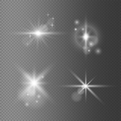 Wall Mural - realistic sparkling light effects with bokeh. glowing star on transparent background. vector light s