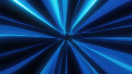 Fototapete - A radiant burst of blue light beams converging towards a central point, creating a high-speed tunnel effect for sci-fi, futuristic, and technology-themed designs