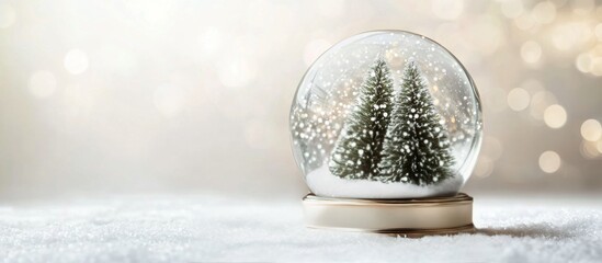 Poster - A snow globe capturing a serene winter scene with evergreens under falling snow