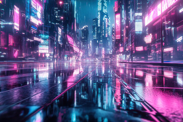 Cyber city wallpapers featuring futuristic skyscrapers illuminated by neon lights against a dark backdrop.