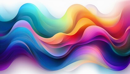 a vibrant abstract design featuring smooth blend flowing shapes in a gradient of neon colors soft waves or clouds film grain effect on a white background