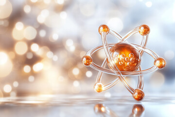 Poster - The image depicts an artistic representation of an atomic model with electrons gracefully orbiting a glowing nucleus
