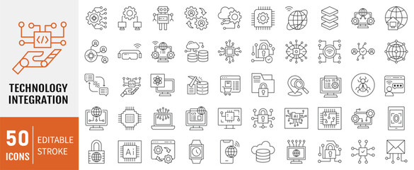 technology integration icon collection. containing automation, digitalization, innovation, collabora