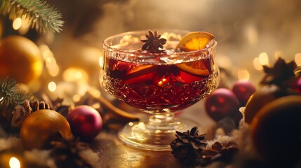 Mulled wine. Warm holiday drink background