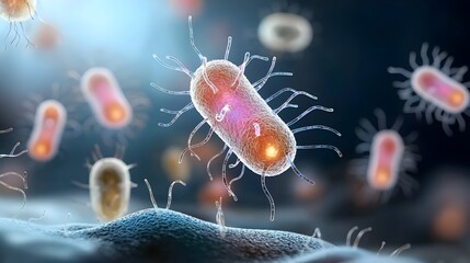 Fototapete - Delicate membranes and glowing structures in vibrant hues reveal the intricate beauty of life at a microscopic level
