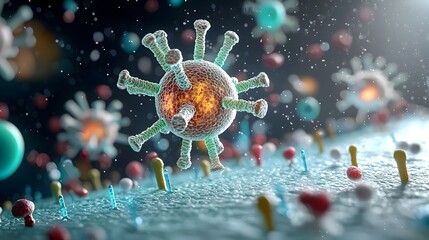 Poster - Intricate cellular lifeforms glowing membranes and detailed internal structures floating in a vibrant and colorful microscopic environment