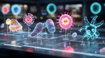 Aufkleber - Captivating close up of glowing vibrant cellular organisms showcasing the elegance and intricate beauty of life at a microscopic level