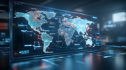 Leinwandbilder - Captivating 3D polygonal world map rendering with interactive glowing connections highlighting the concept of innovation and futuristic digital design