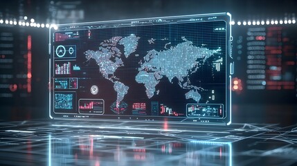 Poster - Glowing Polygonal Map with Futuristic Binary Code Backdrop Symbolizing Global Data and Technological Innovation  3D Rendering of an Abstract Digital Visualization
