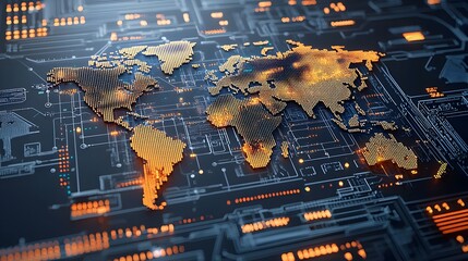 Poster - Polygonal 3D World Map with Glowing Digital Data Visualization and Binary Code Representing Innovation in Interactive Geographic Information and Technology