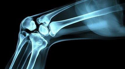 Aufkleber - Detailed X Ray of a Man s Left Knee Joint Glowing Against a Black Background Capturing the Essence of Medical Diagnostics and Skeletal Structure