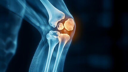 Aufkleber - Focused X Ray Image Showcasing the Intricate Bone Structure of a Male Knee Ideal for Healthcare Injury and Medical Related Visuals and Presentations
