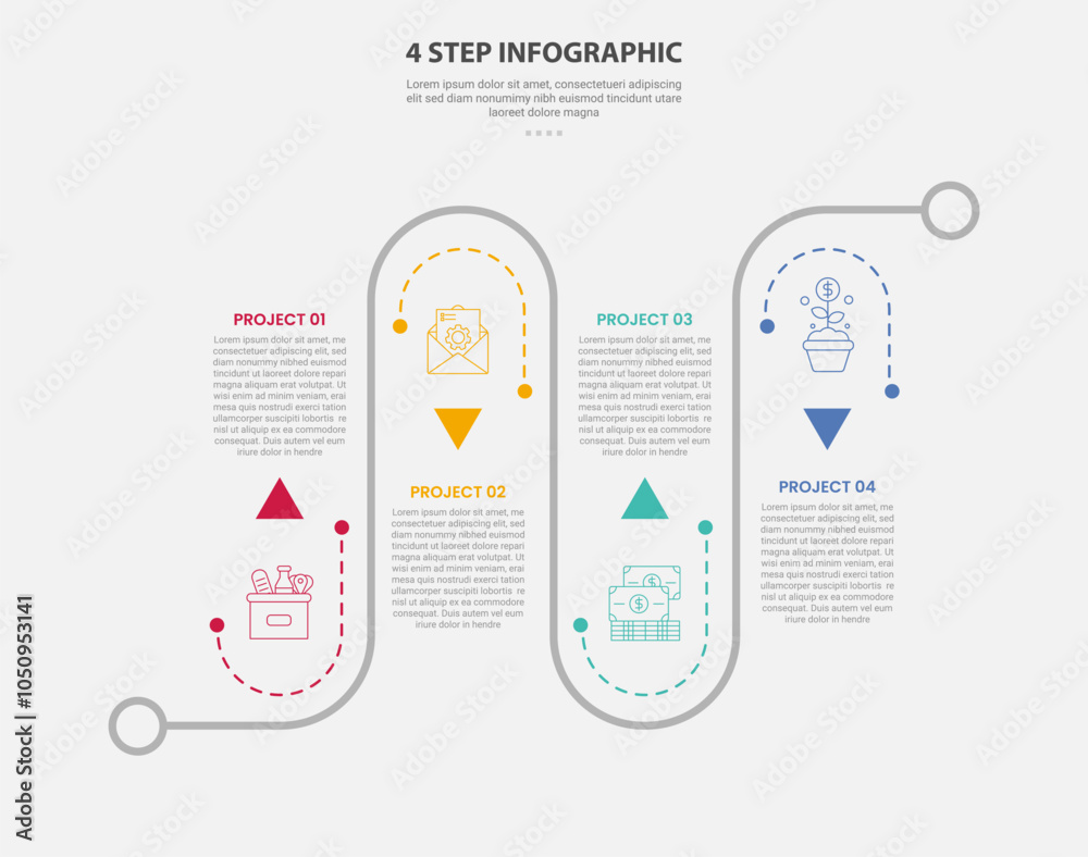 4 points template infographic outline style with 4 point step template ...