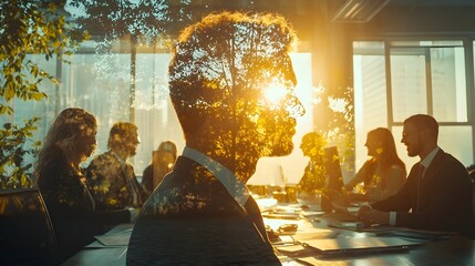Poster - Diverse team of business professionals working together in a bright sunlit office symbolizing teamwork innovation and corporate success