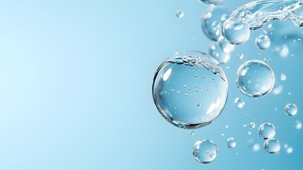 Fototapete - Airy water bubbles floating gently on a soft blue gradient background creating a minimalistic and soothing underwater scene with a tranquil elegant and contemporary aesthetic