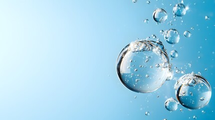 Aufkleber - Captivating blue gradient background with dynamic air bubbles suspended in fluid motion creating a serene and modern aquatic wallpaper design