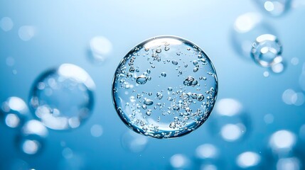 Aufkleber - Mesmerizing dynamic water bubbles suspended in motion against a colorful gradient background creating a stunning aquatic wallpaper design with a tranquil serene and refreshing atmosphere
