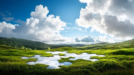 Aufkleber - Captivating Puzzle Landscape Vibrant textures and colors of intricate puzzle pieces come together to form a serene and beautiful natural scene evoking a sense of wonder and imagination