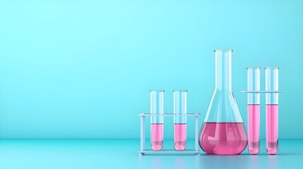 Aufkleber - Professional Laboratory Equipment Flask and Test Tube Set Against a Blue Banner Background Ideal for Photos Featuring Scientific Research Analysis and Discovery Themes