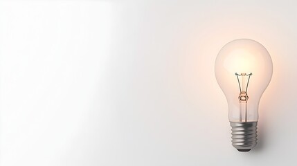 Poster - Detailed 3D rendering of a glowing luminous lightbulb against a clean minimalist white background providing ample space for text placement  This modern