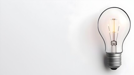 Fototapete - 3D rendered lightbulb design with a bright glowing filament positioned on a clean white background  This image is perfect for use in product advertisements presentations