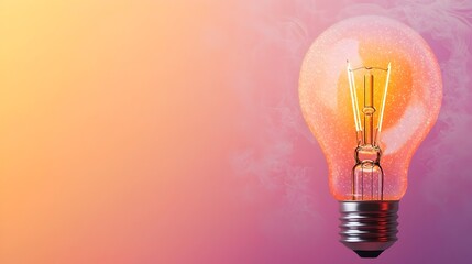 Aufkleber - Glowing lightbulb with delicate sparkles floating in a soft misty gradient backdrop creating a dreamy and ethereal atmosphere perfect for creative advertising marketing and visual design concepts