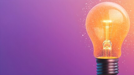 Poster - Close up of a glowing lightbulb with delicate sparkles floating in a misty dreamy atmosphere against a gradient backdrop creating a captivating and creative visual for advertising or design