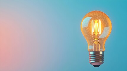 Fototapete - Close up photography of an illuminated lightbulb glowing with a radiant sparkle against a gentle gradient backdrop in a misty atmospheric setting creating a surreal and modern visual concept
