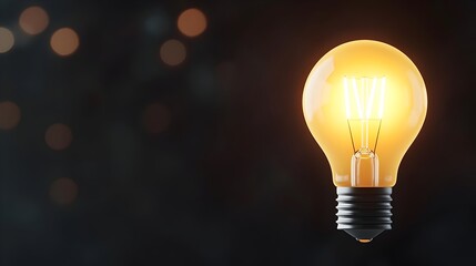 Fototapete - Glowing illuminated lightbulb against a dark backdrop with soft bokeh lights creating a warm atmospheric ambiance  This visually striking image symbolizes new ideas creativity