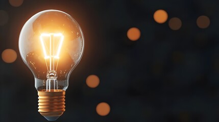 Leinwandbilder - Closeup of a radiant luminous lightbulb emitting a soft warm glow surrounded by a hazy blurry bokeh effect against a dark abstract background representing and creativity