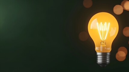 Leinwandbilder - Close up of a radiant glowing lightbulb emitting soft luminous light and surrounded by warm blurred bokeh on a dark background representing innovation in a 3D rendered scene