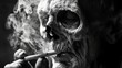 © bersch28 - A striking image of a skeleton smoking a cigarette surrounded by swirling wisps of smoke, representing concepts of mortality and the passage of time in a dramatic style.