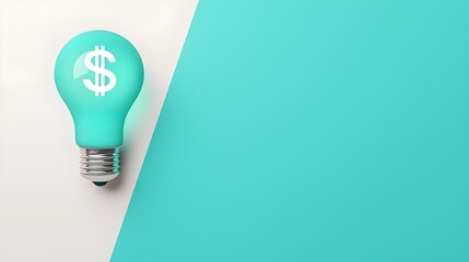 Aufkleber - Captivating 3D lightbulb design set against a minimalist white and blue background featuring a holographic dollar sign symbol representing business growth innovation and financial success