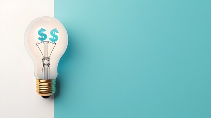 Poster - Innovative 3D lightbulb design with a holographic dollar sign backdrop symbolizing business growth financial opportunity and the power of creativity and technology to drive success