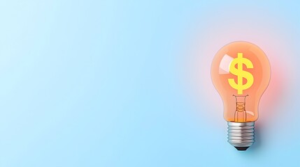 Aufkleber - Glowing 3D Lightbulb with Dollar Sign Hologram on Clean Blue and White Background Designed with Copy Space for Advertising and Business Concepts