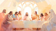 © KrishK - 'Reimagined Last Supper in pastel tones, capturing warmth and unity with soft, impressionist watercolor style.'
