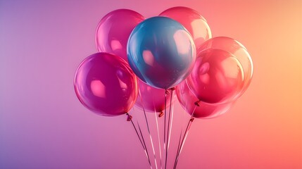 Cluster of bold, bright balloons in neon colors, set against a vibrant gradient background with a large, clean area for text or graphic overlays