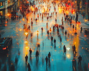 Aufkleber - Aerial perspective of a bustling crowd with intricate connection lines