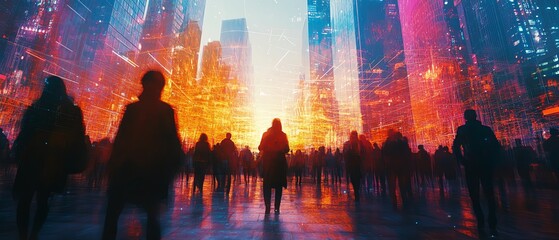 Poster - Futuristic view of a crowd with a web of connections