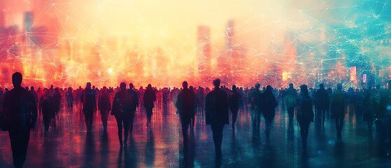 Poster - Futuristic view of a crowd with a web of connections