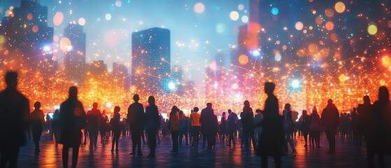 Aufkleber - Vibrant view of a diverse crowd with an intricate network of connections