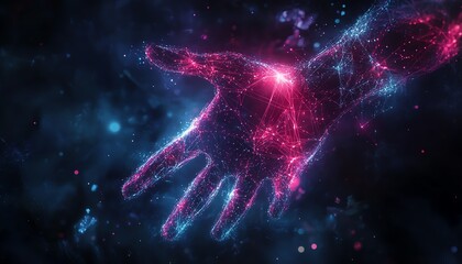 Poster - Dark abstract background featuring a glowing hand icon with connection lines