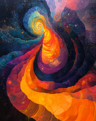 Wall Mural - Vivid cosmic swirls and spirals in a psychedelic dance of colors and shapes, abstract and mesmerizing