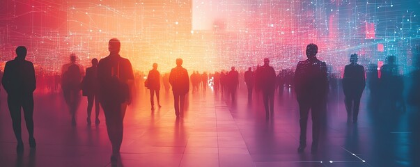 Fototapete - Engaging visual of a digital grid with diverse individuals connected