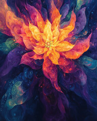 Wall Mural - swirling kaleidoscope of neon colors in a cosmic floral explosion, vibrant and hypnotic